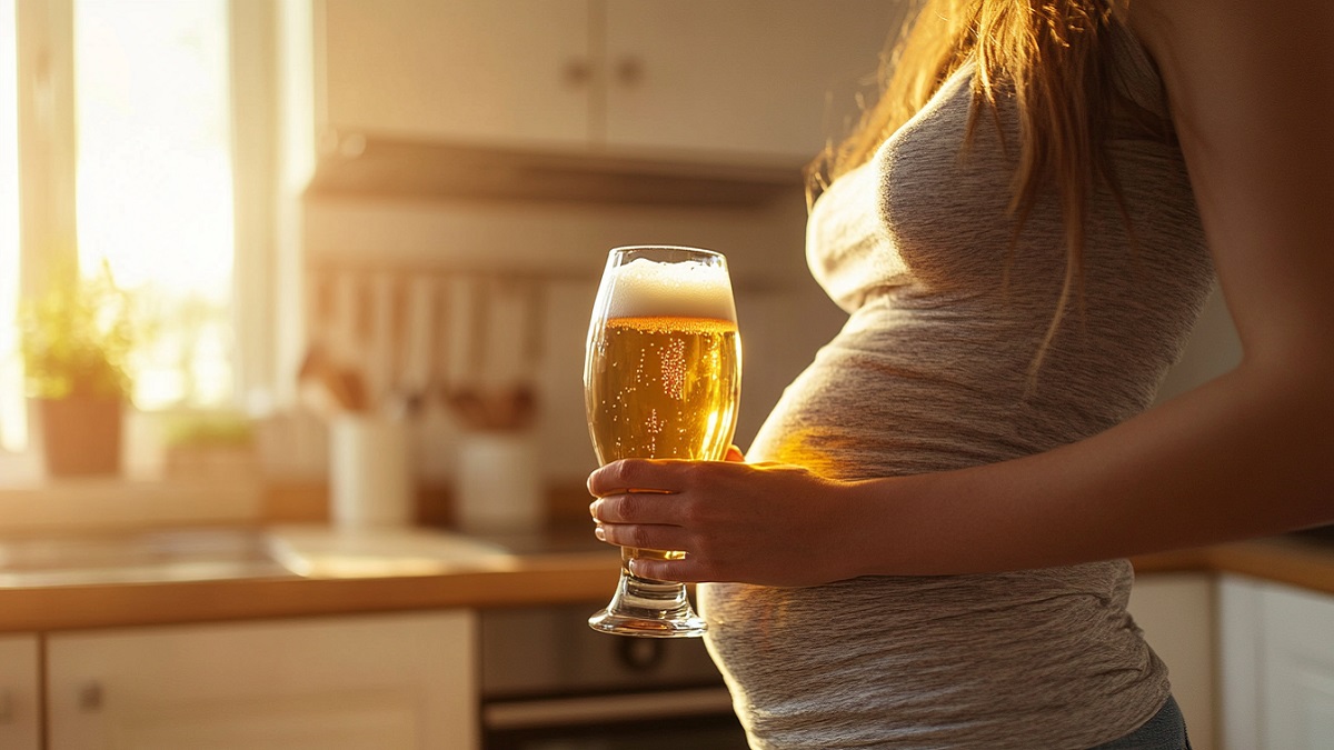 Una mujer bebiendo alcohol durante el embarazo