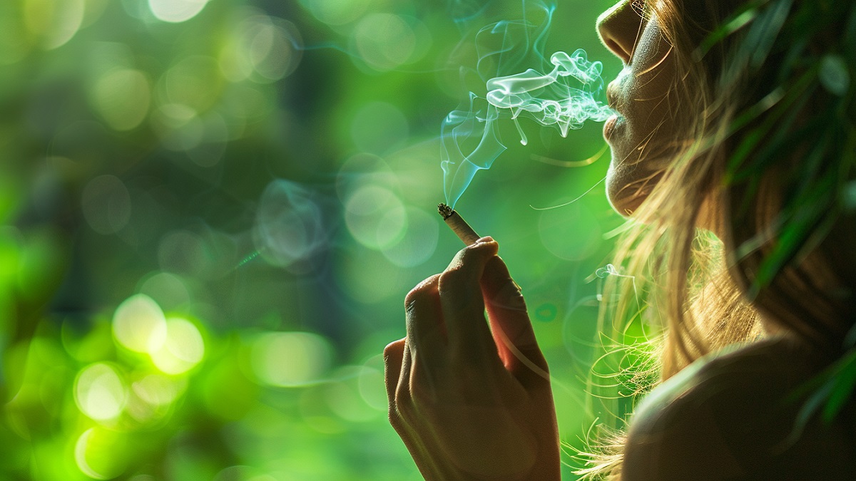Una jóven fumando porros de marihuana