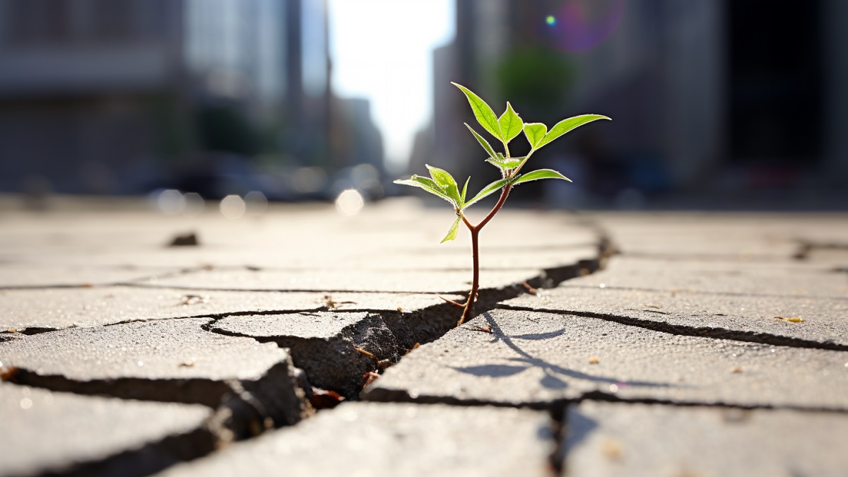 Resiliencia de una planta creciendo en el asfalto