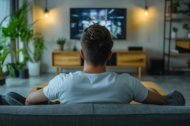 Un hombre viendo series de televisión.