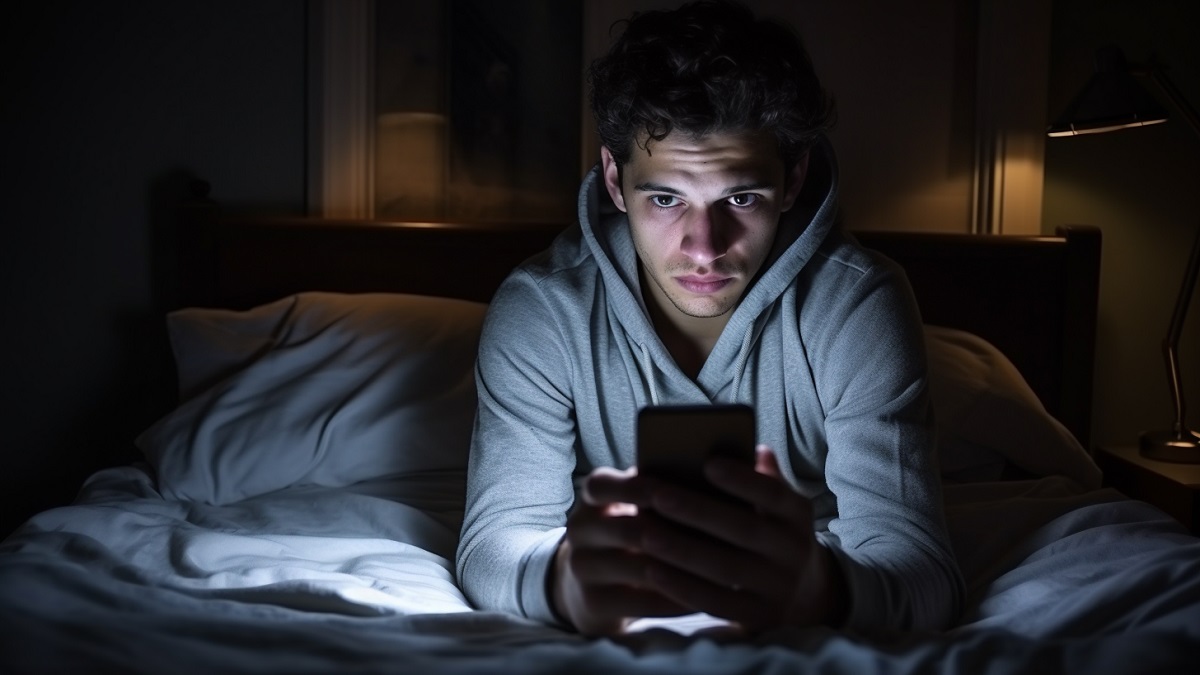 Un adolescente mirando pornografía en su teléfono móvil